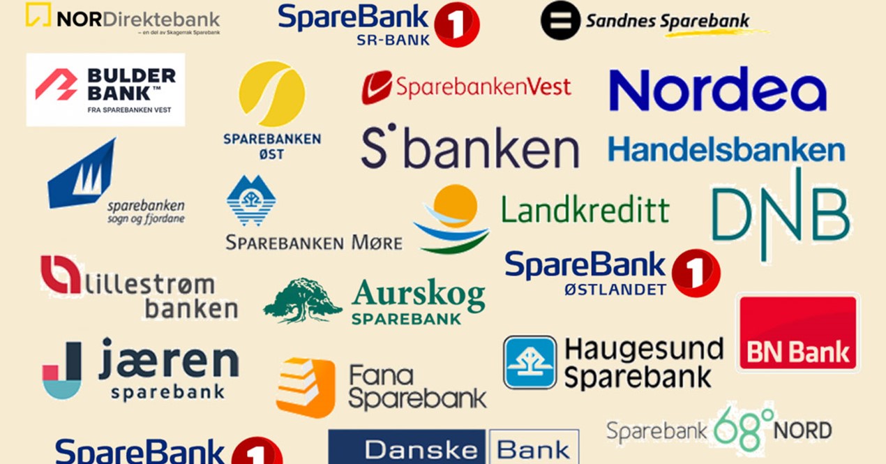 Logoer til mange norske banker 